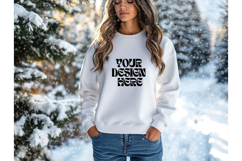 Christmas White Sweatshirt Model Mockup Gildan18000 Oversize Product Image 1