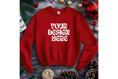 Christmas Red Sweatshirt Model Mockup Gildan 18000 Oversized Product Image 1