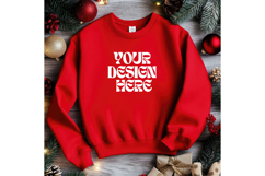 Christmas Red Sweatshirt Model Mockup Gildan 18000 Oversized Product Image 1