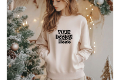 Christmas Pink Sweatshirt Model Mockup Gildan18000 Oversize Product Image 1