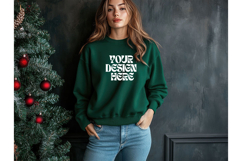 Christmas Green Sweatshirt Model Mockup Gildan 18000 Product Image 1