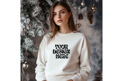 Christmas White Sweatshirt Model Mockup Gildan18000 Oversize Product Image 1