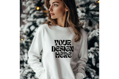 Christmas White Sweatshirt Model Mockup Gildan18000 Oversize Product Image 1