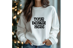 Christmas White Sweatshirt Model Mockup Gildan18000 Oversize Product Image 1