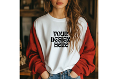 Christmas White Sweatshirt Model Mockup Gildan18000 Oversize Product Image 1