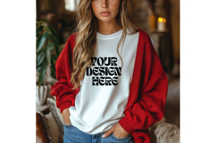 Christmas White Sweatshirt Model Mockup Gildan18000 Oversize Product Image 1