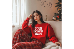 Christmas Red Sweatshirt Model Mockup Gildan 18000 Oversized Product Image 1