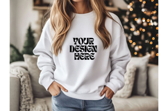 Christmas White Sweatshirt Model Mockup Gildan18000 Oversize Product Image 1