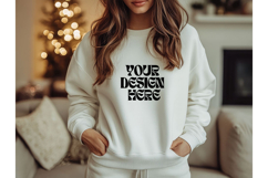 Christmas White Sweatshirt Model Mockup Gildan18000 Oversize Product Image 1