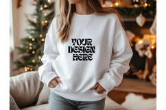 Christmas White Sweatshirt Model Mockup Gildan18000 Oversize Product Image 1