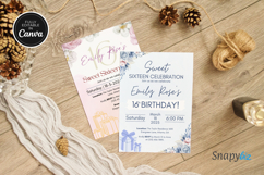 Editable Pink Sweet 16 Birthday Invitation Canva Template Product Image 5
