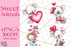 Valentine Animals Clipart Cute Cartoon Characters PNG Product Image 1