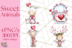 Valentine Animals Clipart Cute Cartoon Characters PNG Product Image 1