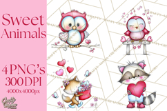 Valentine Animals Clipart Cute Cartoon Characters PNG Product Image 1