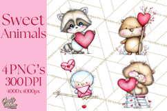 Valentine Animals Clipart Cute Cartoon Characters PNG Product Image 1