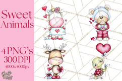 Valentine Animals Clipart Cute Cartoon Characters PNG Product Image 1