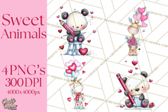 Valentine Animals Clipart Cute Cartoon Characters PNG Product Image 1