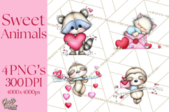 Valentine Animals Clipart Cute Cartoon Characters PNG Product Image 1