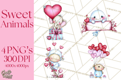 Valentine Animals Clipart Cute Cartoon Characters PNG Product Image 1