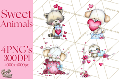Valentine Animals Clipart Cute Cartoon Characters PNG Product Image 1