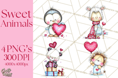 Valentine Animals Clipart Cute Cartoon Characters PNG Product Image 1
