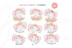 watercolor cute elephant clipart, cute baby animal clipart Product Image 5