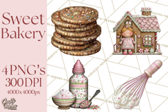 Gingerbread Bakery Clip Art, Sweet Cookie House PNG Product Image 1