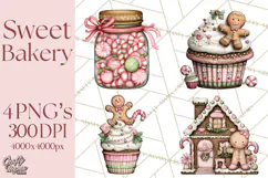Gingerbread Bakery Clip Art, Sweet Cookie House PNG Product Image 1