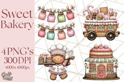 Gingerbread Bakery Clip Art, Sweet Cookie House PNG Product Image 1