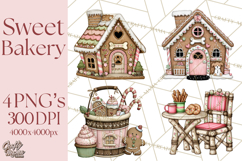 Gingerbread Bakery Clip Art, Sweet Cookie House PNG Product Image 1