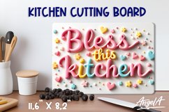 Cutting board sayings Bless this kitchen 3D text, sweet font Product Image 1
