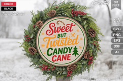 Sweet But Twisted Candy Cane SVG | Christmas Round Sign SVG Product Image 1