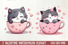 Sweet Cat Valentines Day Clipart, Valentines PNG Product Image 1