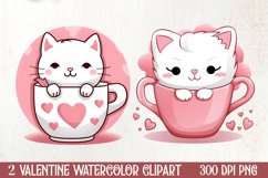 Sweet Cat Valentines Day Clipart, Valentines PNG Product Image 1