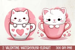Sweet Cat Valentines Day Clipart, Valentines PNG Product Image 1