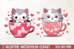 Sweet Cat Valentines Day Clipart, Valentines PNG Product Image 1