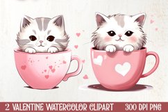 Sweet Cat Valentines Day Clipart, Valentines PNG Product Image 1