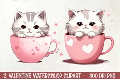 Sweet Cat Valentines Day Clipart, Valentines PNG Product Image 1
