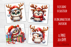 Funny christmas owl square coasters, Animals sublimation Product Image 1