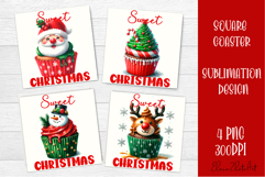 Colorful food square coasters Design, sweet christmas cupcak Product Image 1