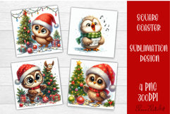 Funny christmas owl square coasters, Animals sublimation Product Image 1