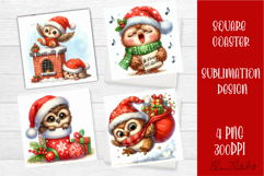 Funny christmas owl square coasters, Animals sublimation Product Image 1