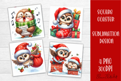 Funny christmas owl square coasters, Animals sublimation Product Image 1
