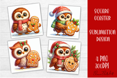 Funny christmas owl square coasters, Animals sublimation Product Image 1