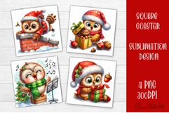 Funny christmas owl square coasters, Animals sublimation Product Image 1