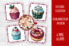 Colorful food square coasters Design, sweet christmas cupcak Product Image 1