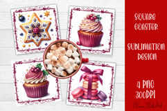 Colorful food square coasters Design, sweet christmas cupcak Product Image 1