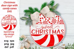 Christmas round sign SVG Sweet Christmas witn Candy Cane Product Image 1