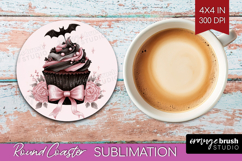 Sweet Cupcake Cute Round Coaster Pink Halloween Coaster PNG Product Image 1