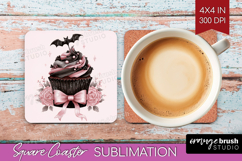 Sweet Cupcake Cute Square Coaster Pink Halloween Coaster PNG Product Image 1